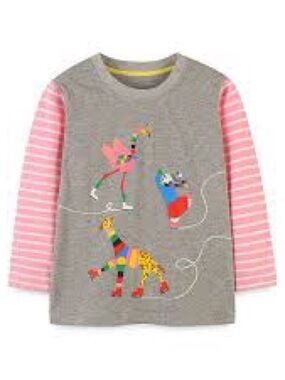 Mini Boden Grey Long Sleeves Colorful Animal Appliqués